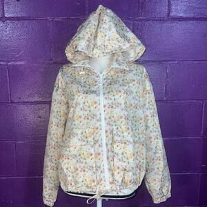 NWOT Pastel Floral Hooded Spring Windbreaker Jacket Raincoat Size Medium